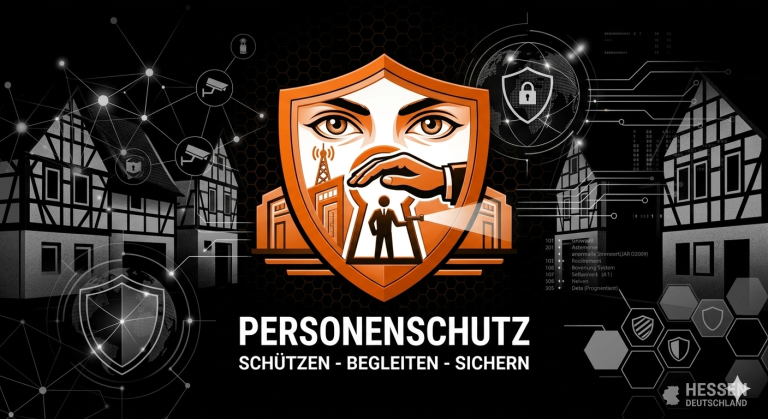 Logo zum Thema Personenschutz mit einer Schutzschildgrafik und stilisierten Figuren. LISCHKA SECURITY UG